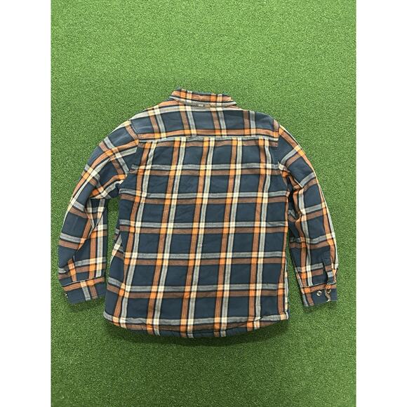 Outdoor Life Sherpa Lined Flannel Shirt Jacket Blue And Orange Plaid Pattern - Picture 2 of 6
